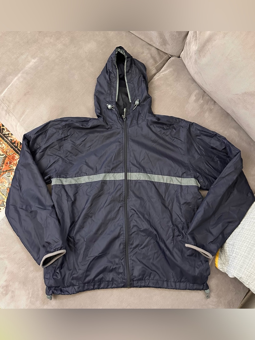 EDDIE BAUER Windbraker HOODED Rain-Jacket Full Zip Navy Blue Large Tall